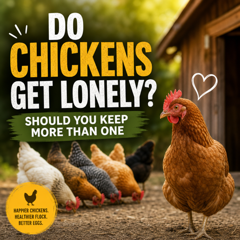 Chickens in a farmyard with text about whether chickens get lonely and why keeping more than one helps