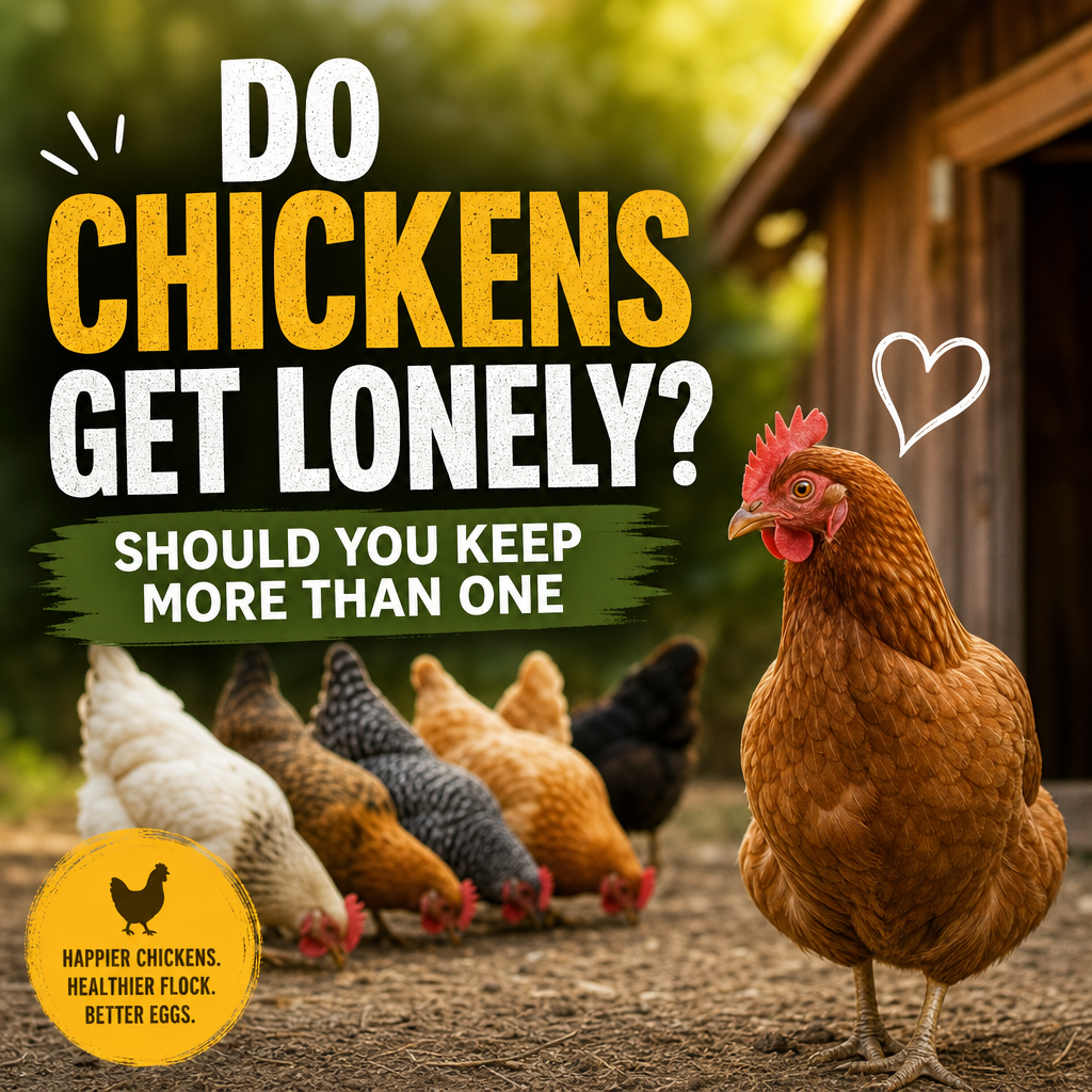 Chickens in a farmyard with text about whether chickens get lonely and why keeping more than one helps